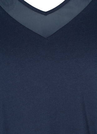 T-shirt à manches courtes avec col en V et résille, Navy Blazer, Packshot image number 2