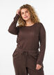 Haut de pyjama en coton biologique avec broderie ajour&eacute;e, Marron, Model image number 0