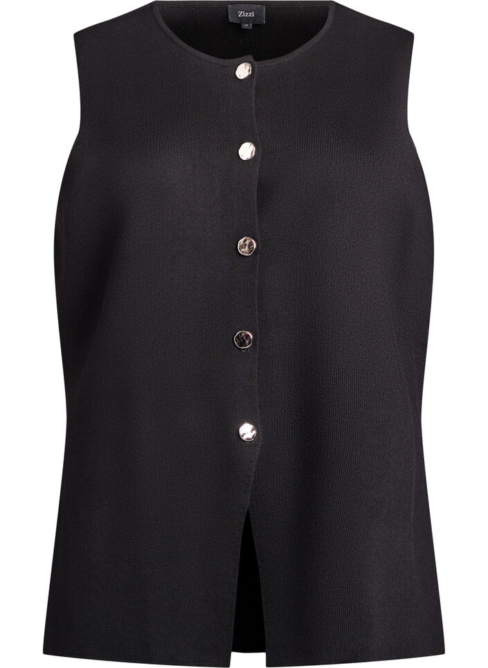 Mouwloze breisel vest met decoratieve knopen, Zwart, Packshot image number 0