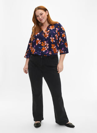 Gebloemde blouse met 3/4 mouwen, Peacoat Flower AOP, Model image number 2