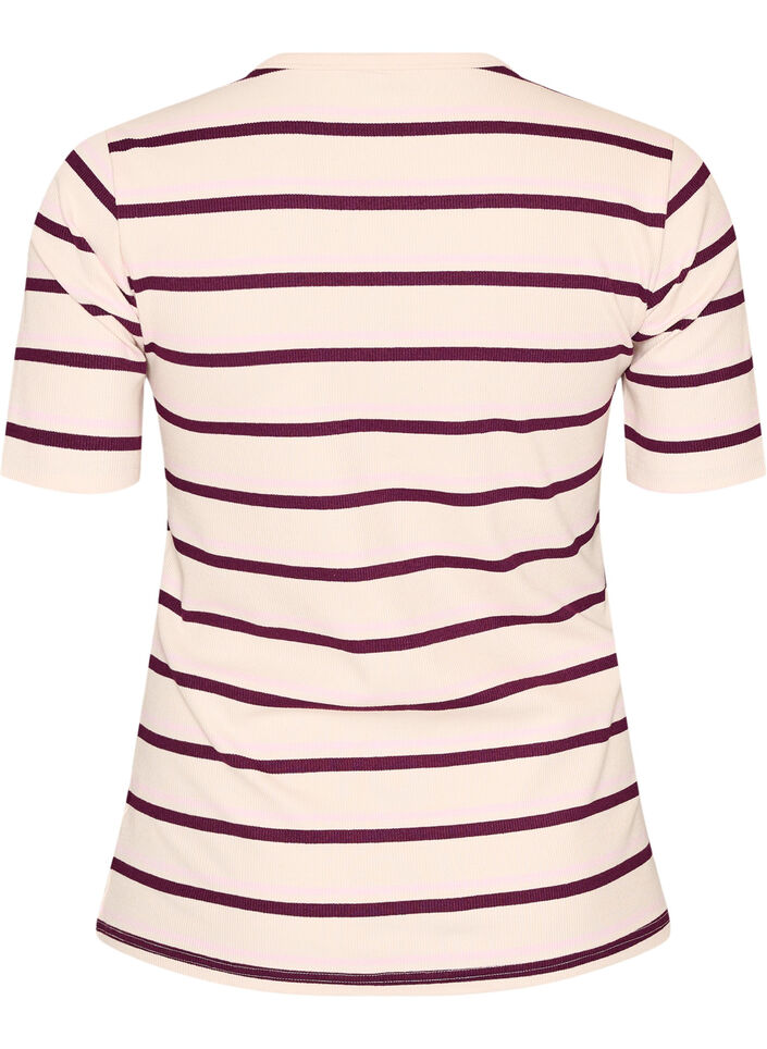 T-shirt c&ocirc;tel&eacute; &agrave; rayures et d&eacute;tail boutonn&eacute;, Violet, Packshot image number 1