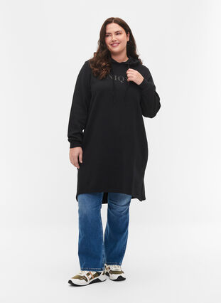 Robe-pull avec capuche et fente, Black, Model image number 3