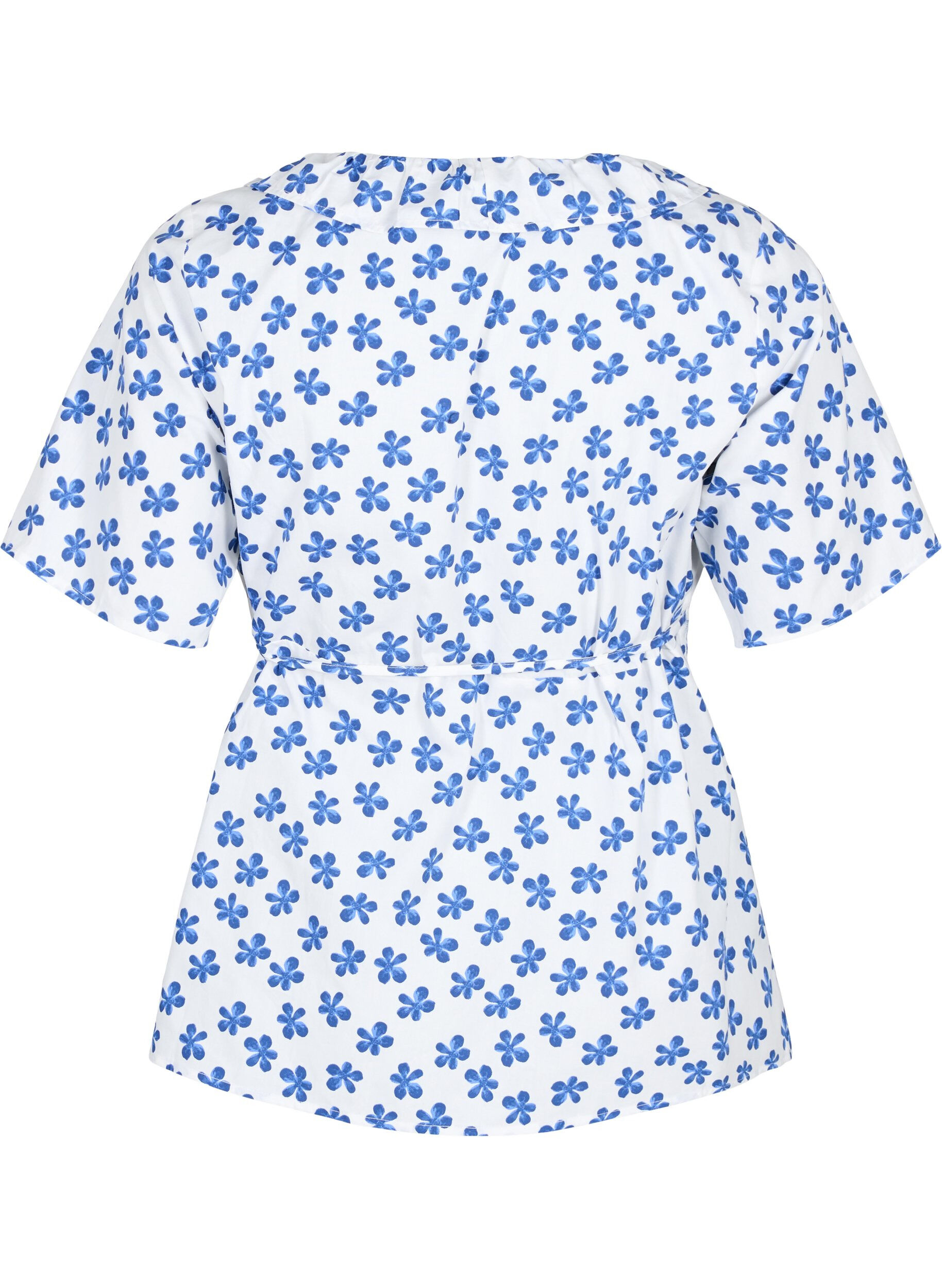 ZizziKatoenen wikkelblouse met bloemenprint, B.White/Small Flower, Packshot image number 1