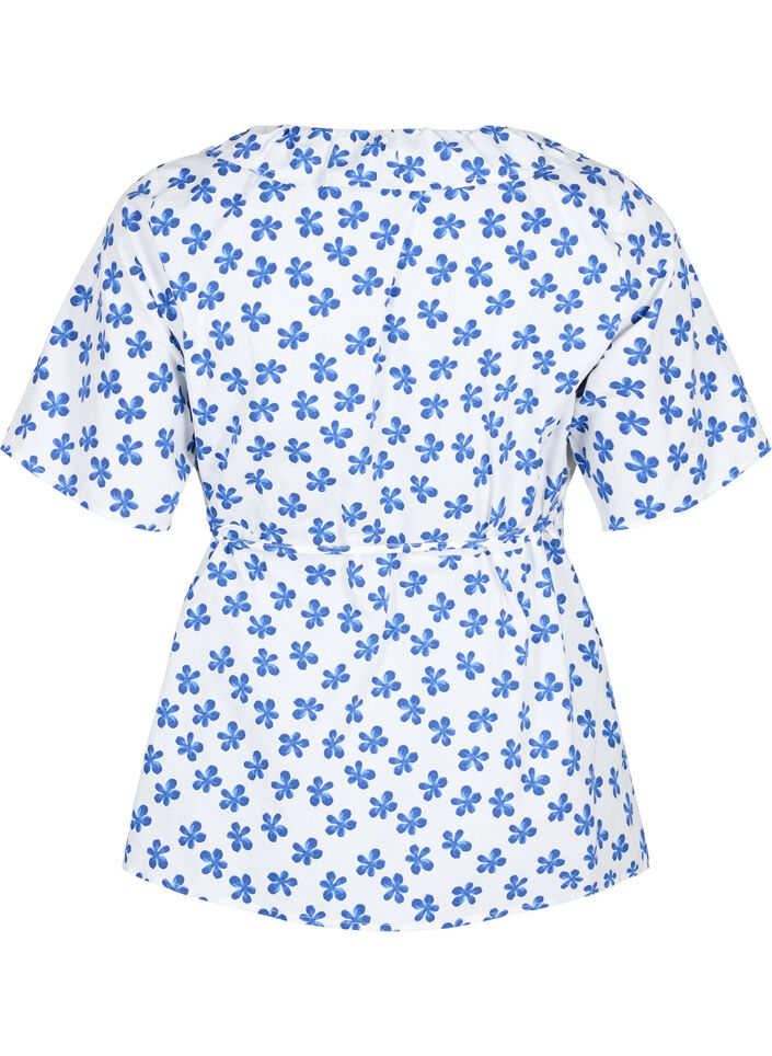 Katoenen wikkelblouse met bloemenprint, B.White/Small Flower, Packshot image number 1