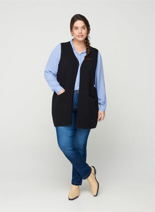 Gilet tricoté avec poches, Black, Model image number 2