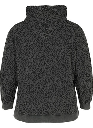 Sweatshirt in biologisch katoen en luipaard print met capuchon, Grey Leo Acid Wash, Packshot image number 1