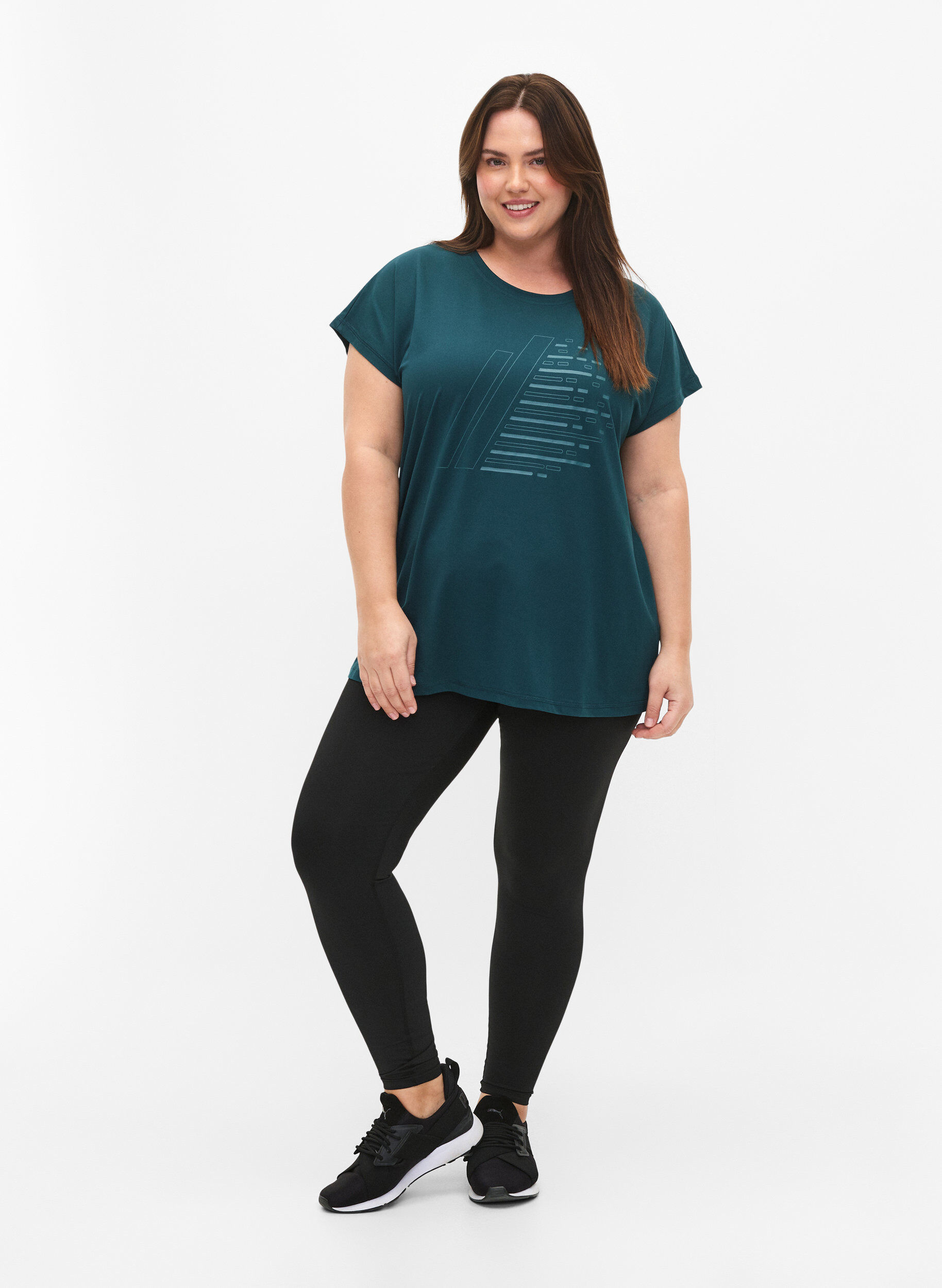 ZizziTrainings-T-shirt met korte mouwen en print, Deep Teal/Pacific, Model image number 2