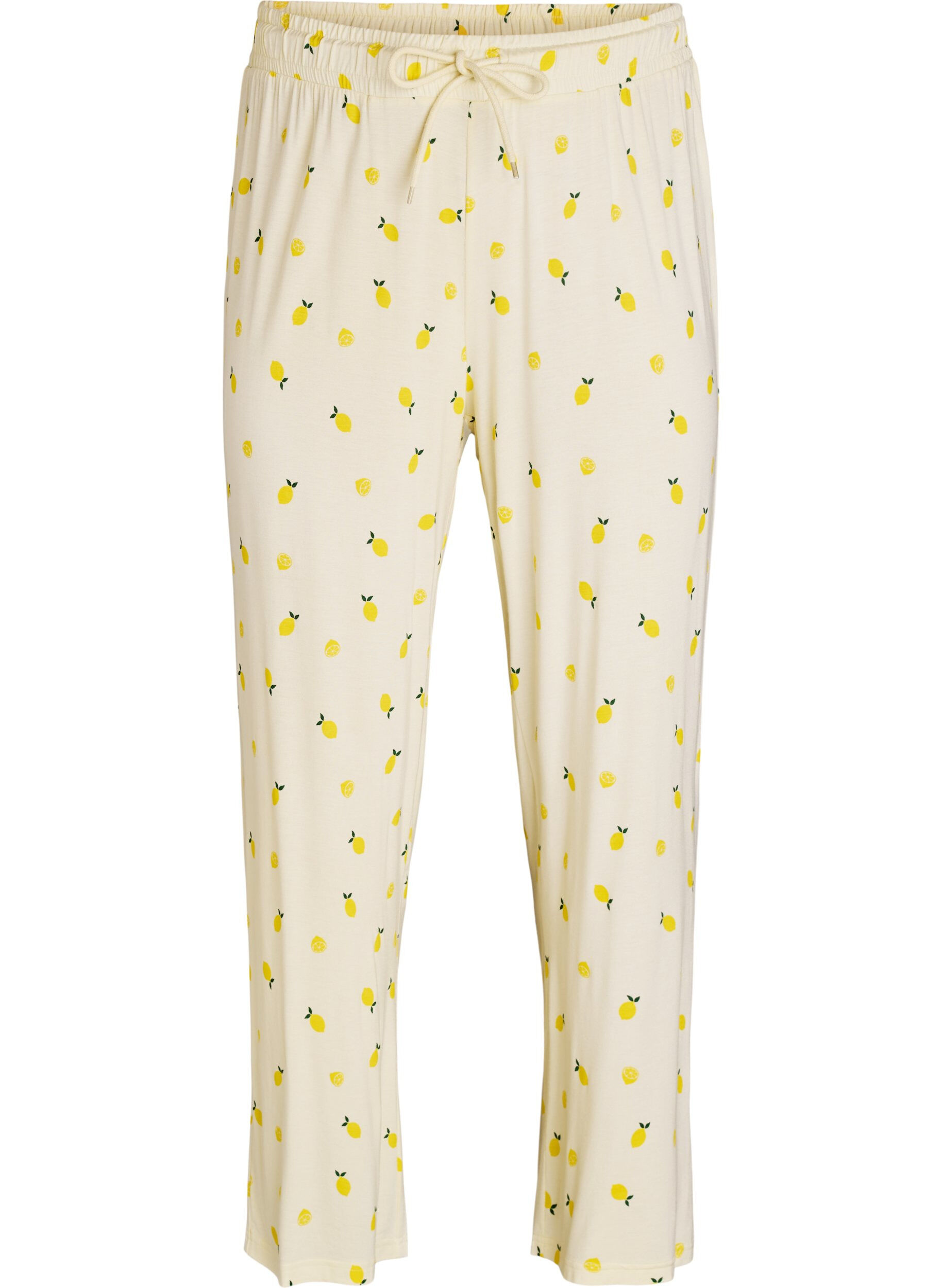 ZizziPyjamabroek in zachte jersey met hoge taille en fruitprint, Geel, Packshot image number 0