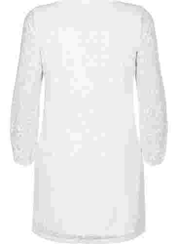 Robe en dentelle avec découpe en V et manches longues, Bright White, Packshot image number 1