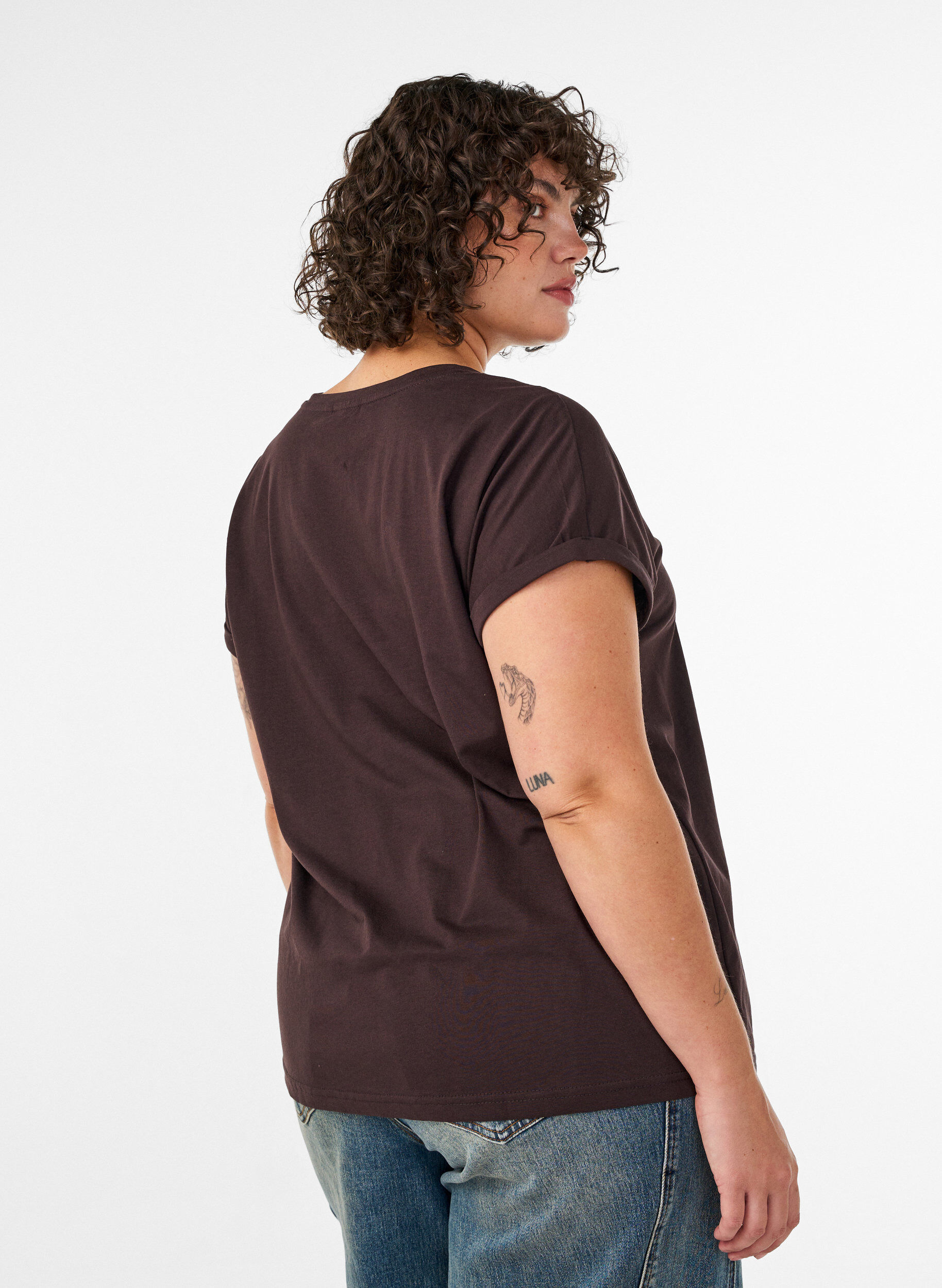 ZizziT-shirt avec imprim&eacute; d&eacute;coratif sur le devant, Marron, Model image number 2