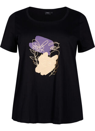 T-shirt en coton avec motif, Black w. Face Foil, Packshot image number 0