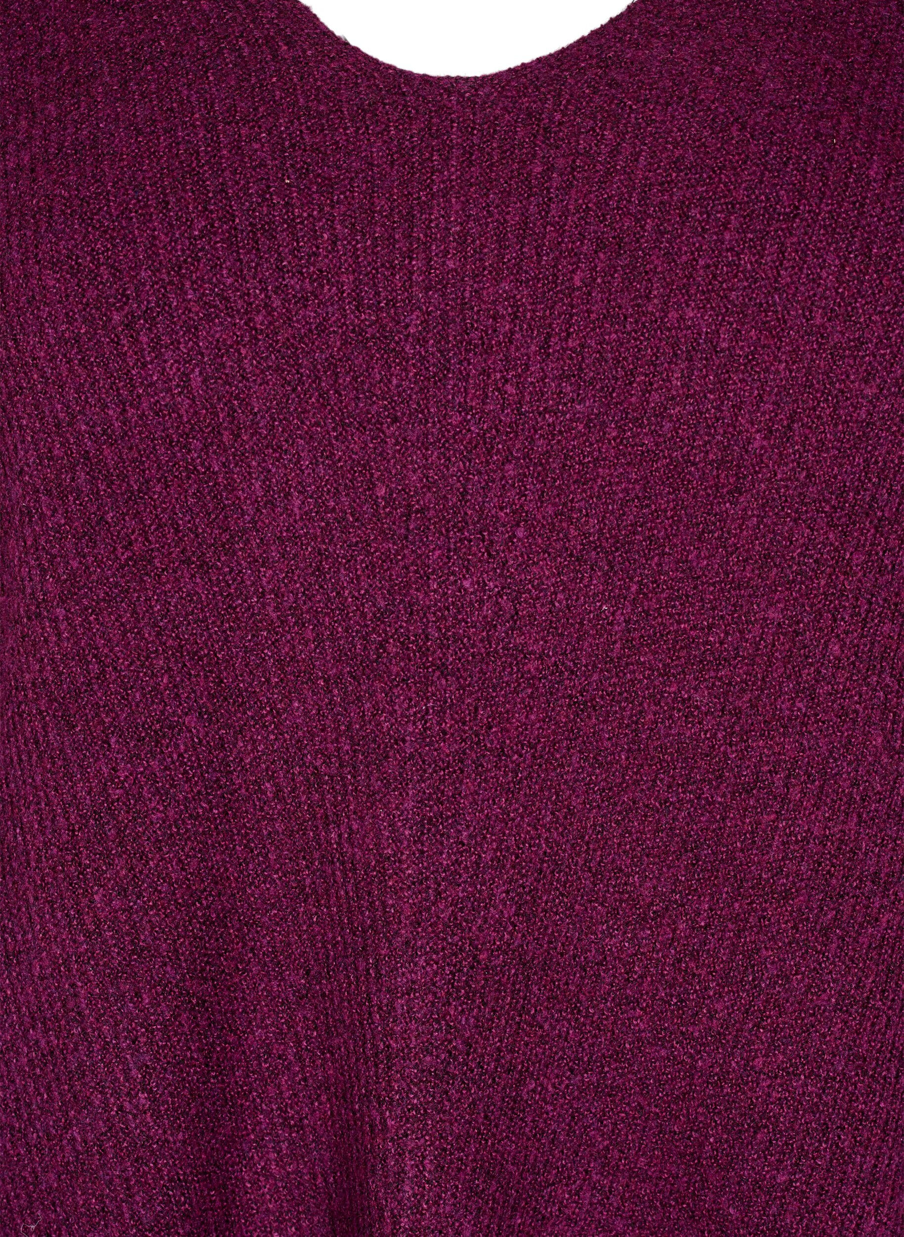 ZizziGebreide blouse met V-hals en lange mouwen, Potent P. Black Mel., Packshot image number 2