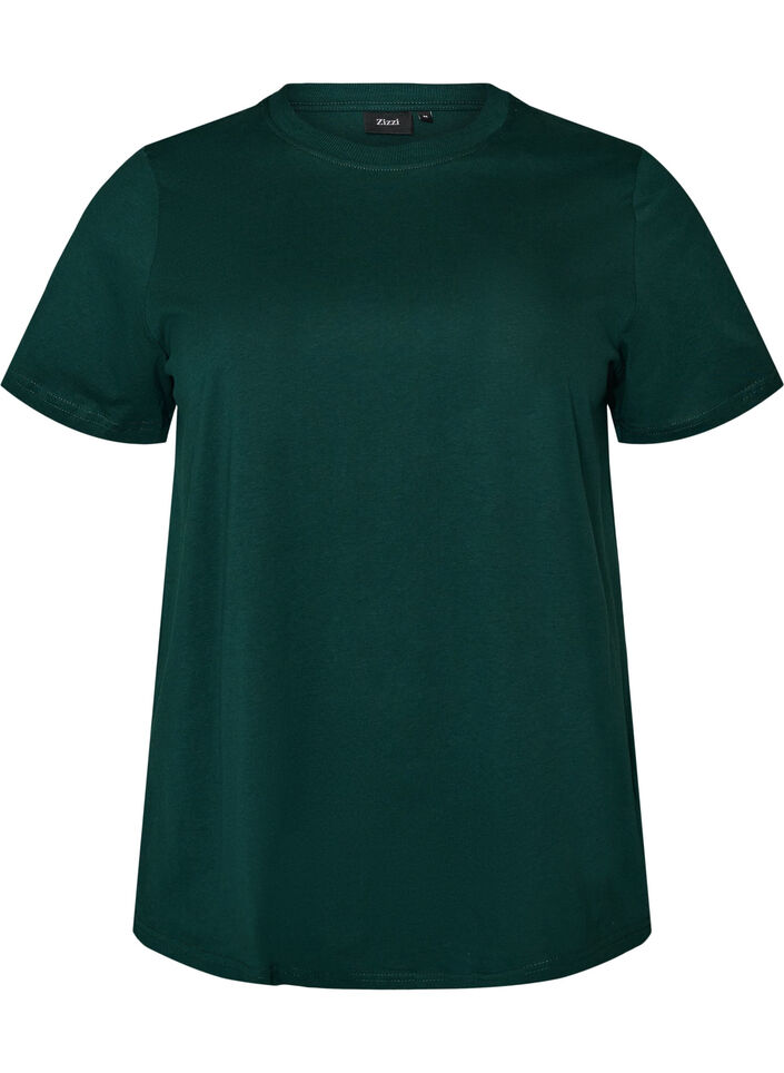 T-shirt basique en coton &agrave; col rond, Vert fonc&eacute;, Packshot image number 0