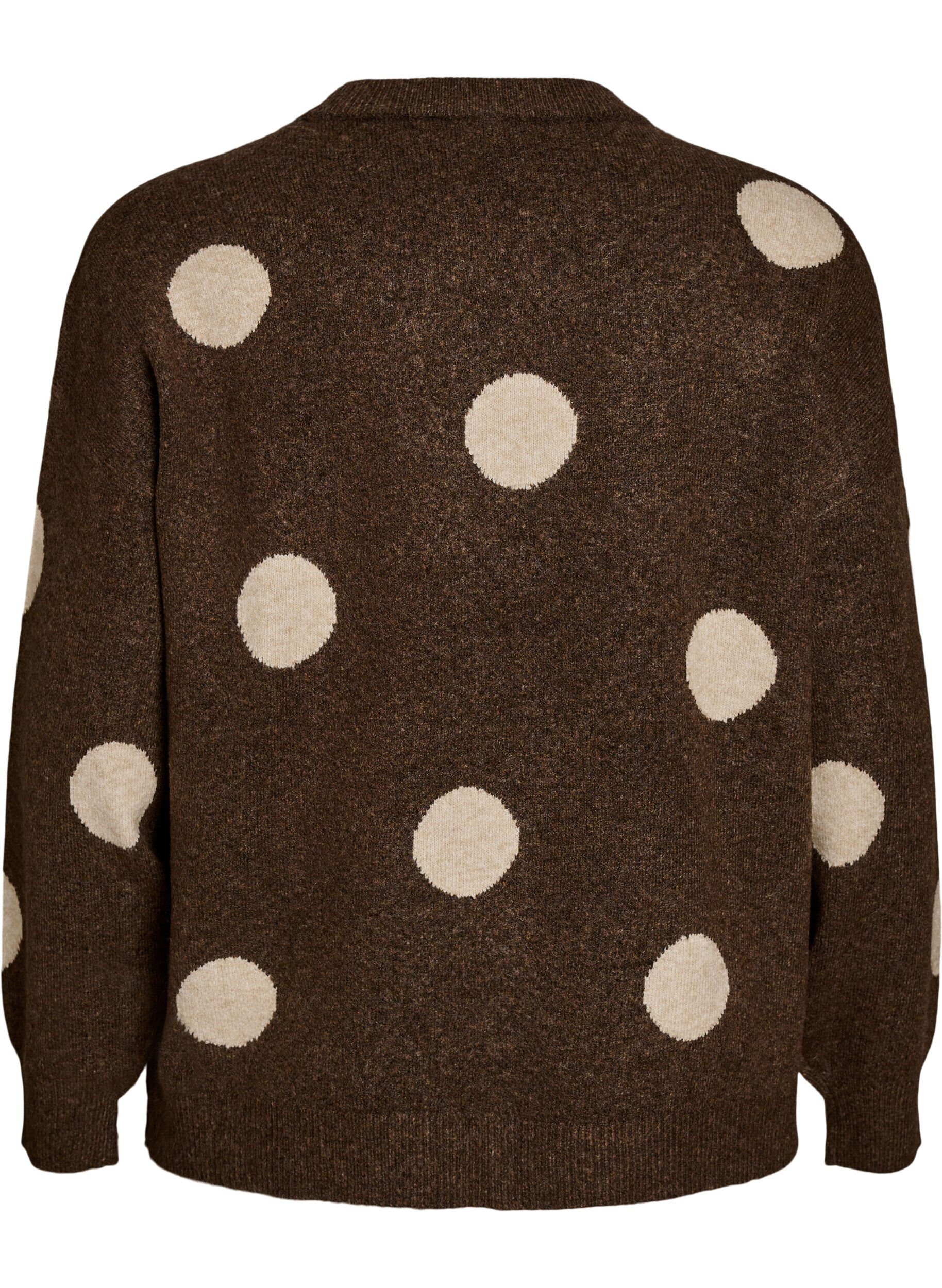 ZizziGebreide blouse met een stippenpatroon, Bruin, Packshot image number 1