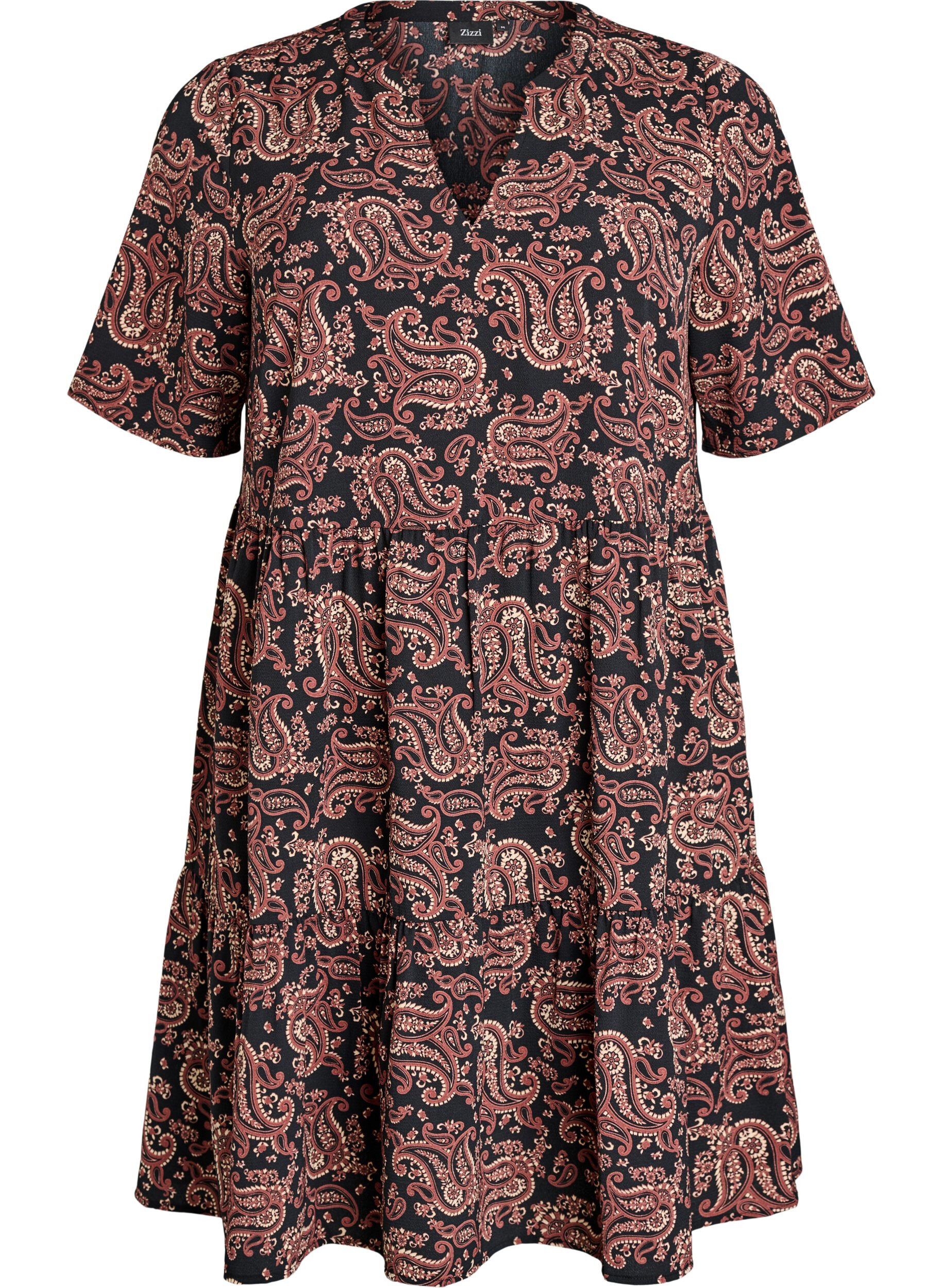 ZizziJurk met korte mouwen, A-lijn en snijlijnen, Zwart, Packshot image number 0