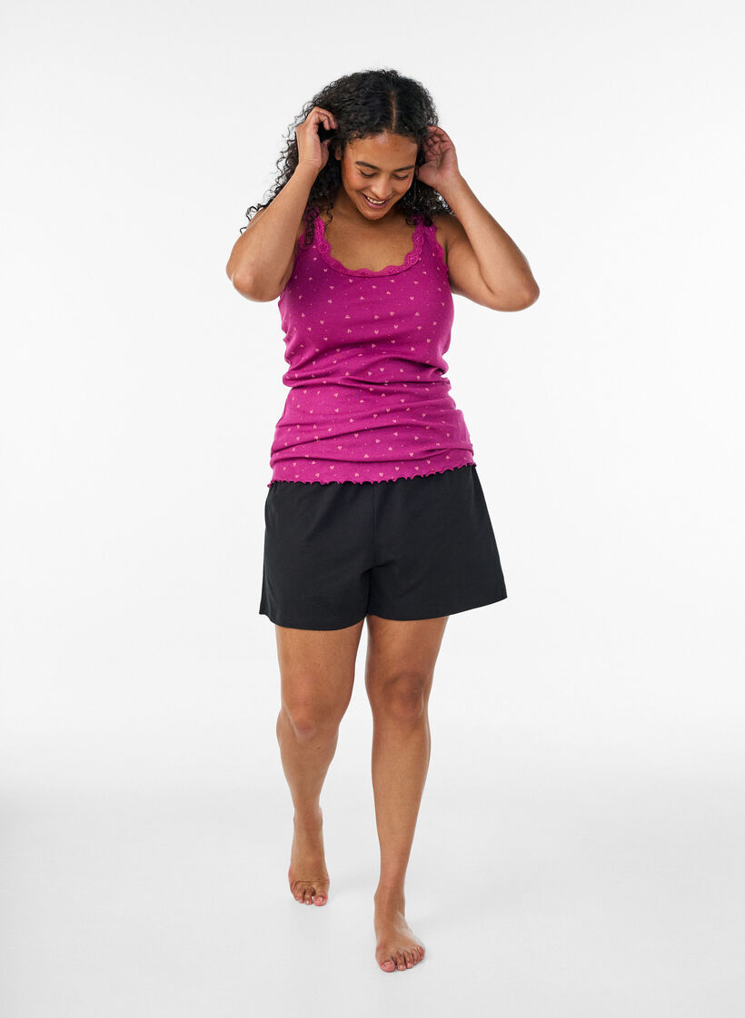 Top avec imprim&eacute; et bord en dentelle, Violet, Model image number 1