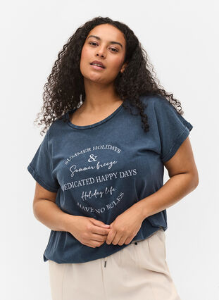 Biologisch katoenen t-shirt met print, NavyBlazer Acid Bird, Model image number 0