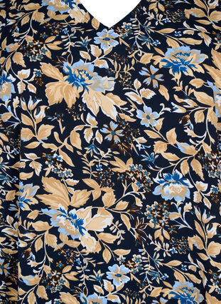 FLASH - Tunique avec coupe en V et imprimé, Brown Blue Flower, Packshot image number 2
