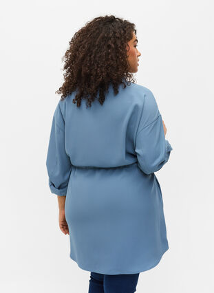 Blouse jas met lange mouwen, koordsluiting en zakken, Blue Shadow, Model image number 1