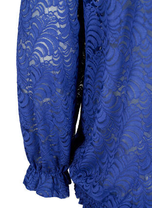 Kanten blouse met lange mouwen en smok, Deep Ultramarine, Packshot image number 3