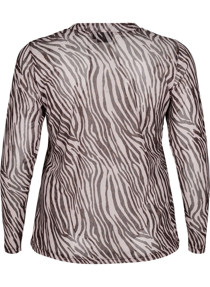 Haut en maille avec imprim&eacute; z&egrave;bre, Noir, Packshot image number 1