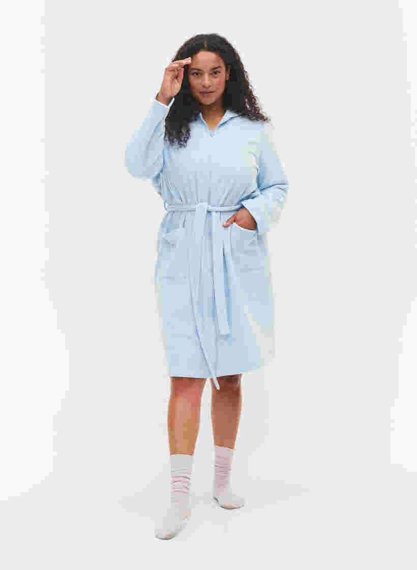 Robe de chambre avec fermeture éclair et capuche, Cashmere Blue, Model image number 2