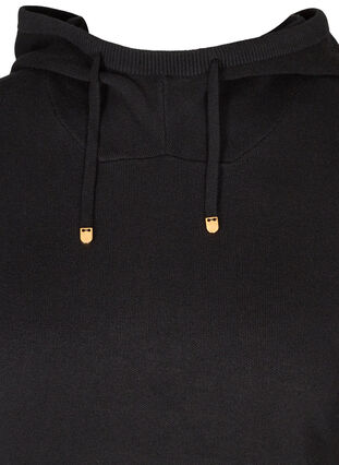 Gebreide sweater met capuchon en trekkoord, Black, Packshot image number 2