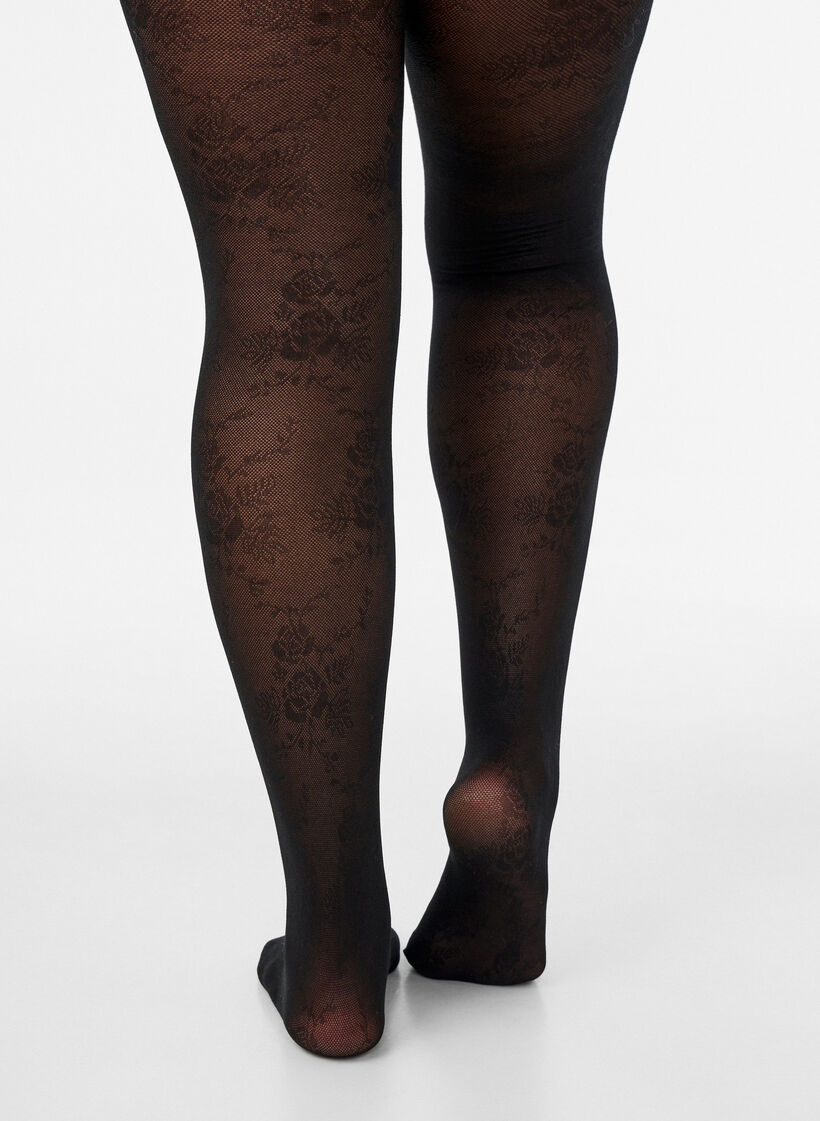 Collant 50 deniers avec motif floral, Noir, Model image number 3