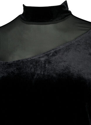 Blouse velours avec manches longues en maille	, Black, Packshot image number 2