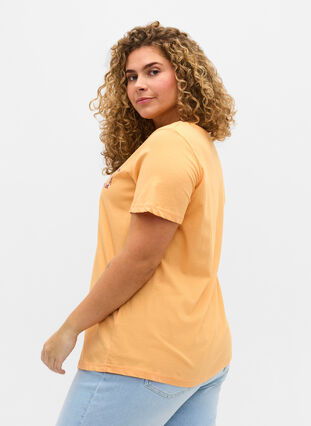 T-shirt en coton à manches courtes avec imprimé, Apricot Nectar SUN, Model image number 1