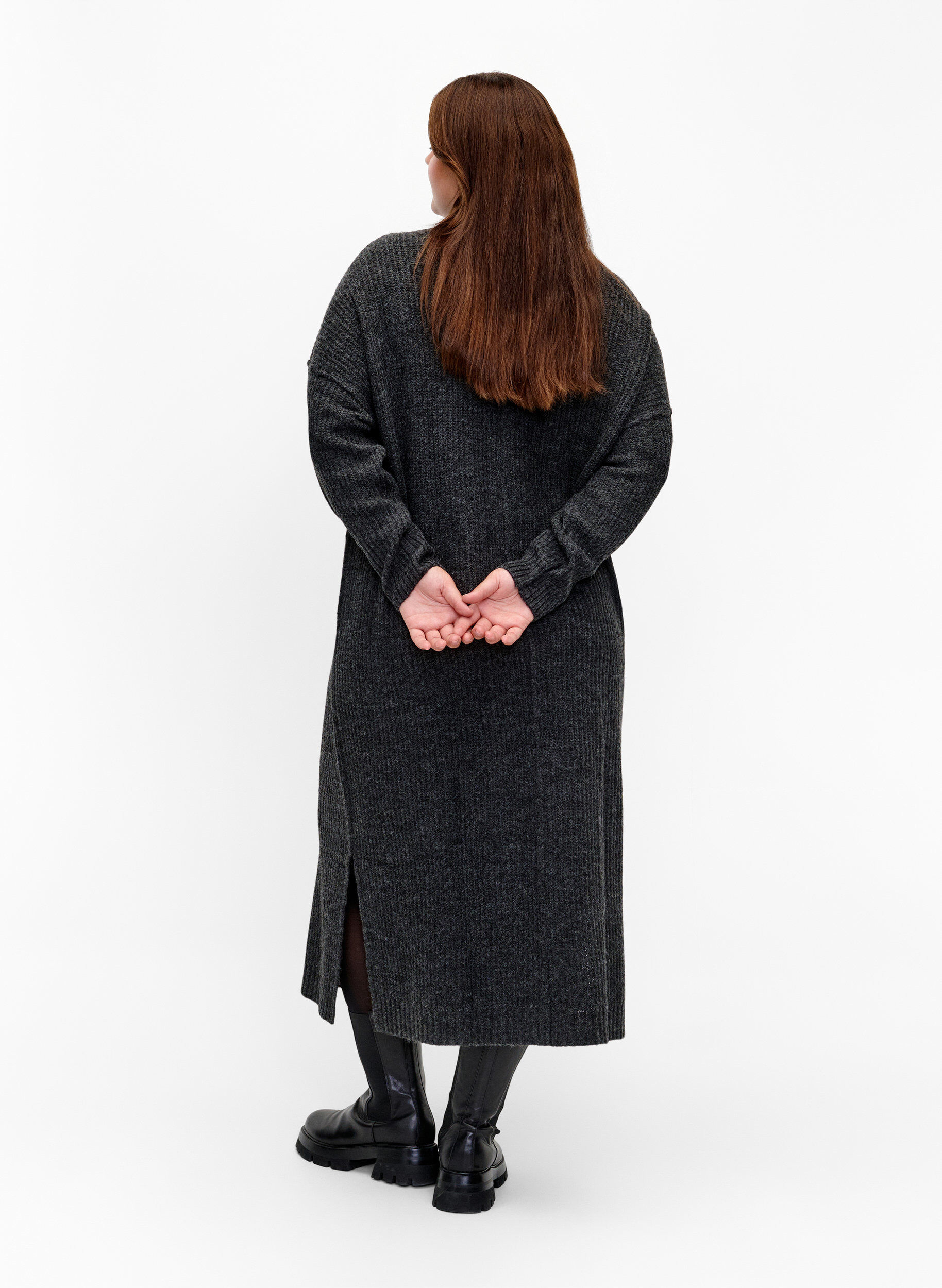 ZizziRobe longue oversize en tricot avec fente, Gris anthracite, Model image number 1