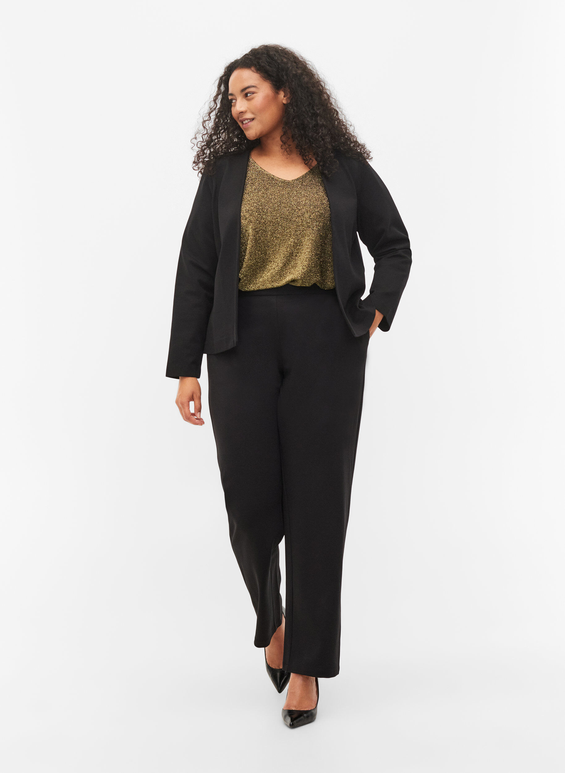 Zizzi Blazer court ouvert de couleur unie, Black, Model image number 2