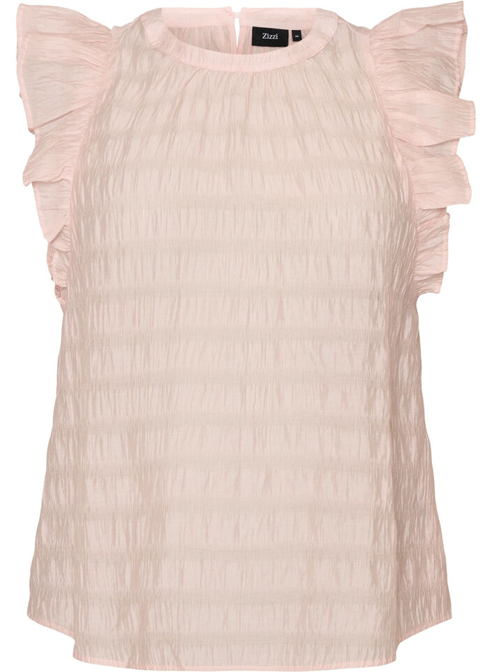 Blouse sans manches textur&eacute;e avec volants, Rose, Packshot image number 0