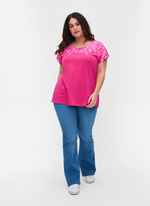T-shirt en coton avec détails imprimés, BeetrootPurMel feath, Model image number 2
