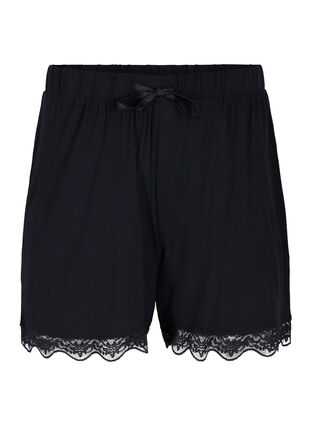 Short de pyjama en viscose avec détail en dentelle, Black, Packshot image number 0