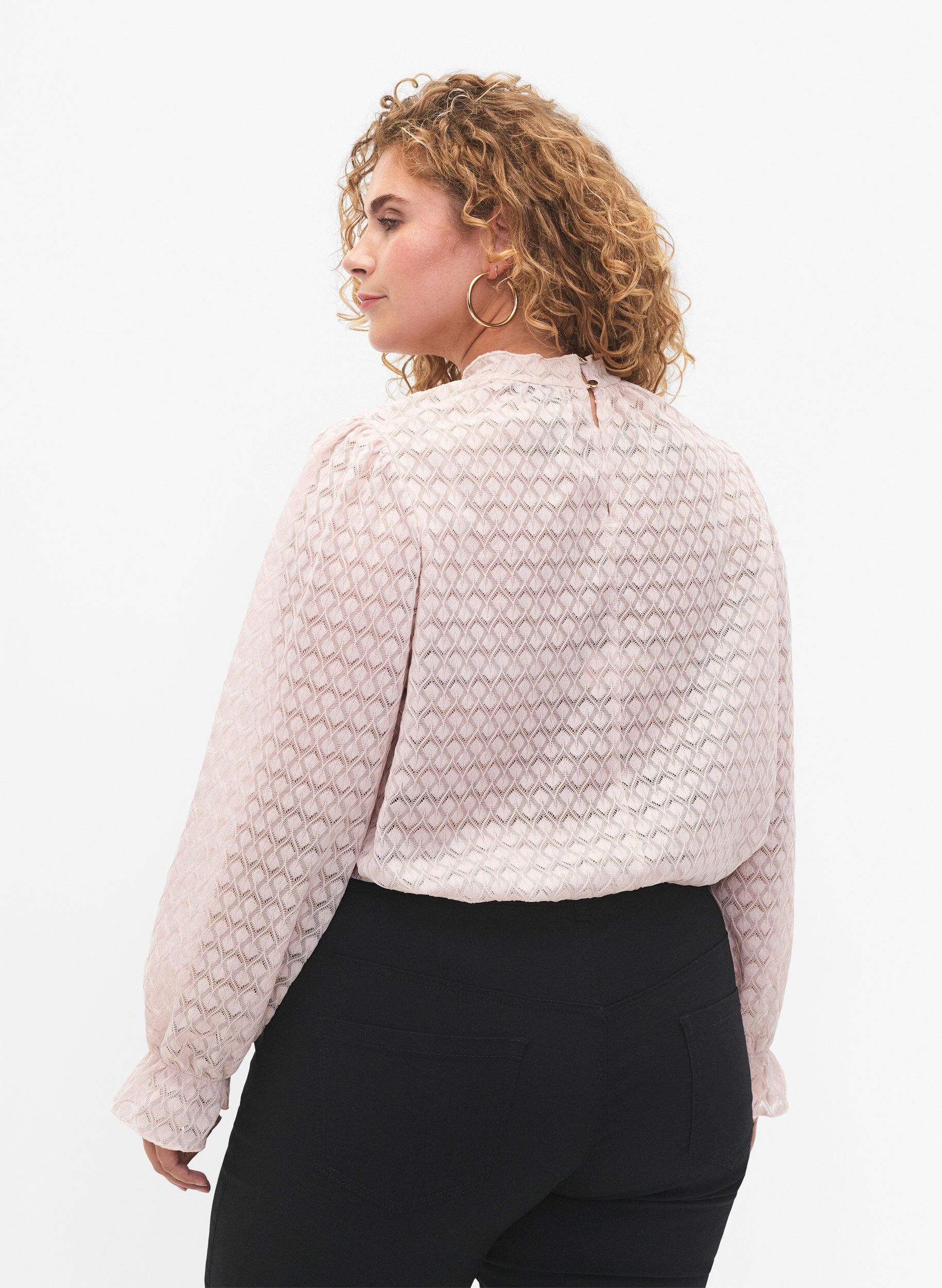 ZizziBlouse met lange mouwen en gedessineerde textuur, Whisper Pink, Model image number 1