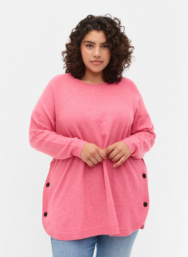 Pull en tricot avec des boutons, Hot Pink White Mel., Model image number 0