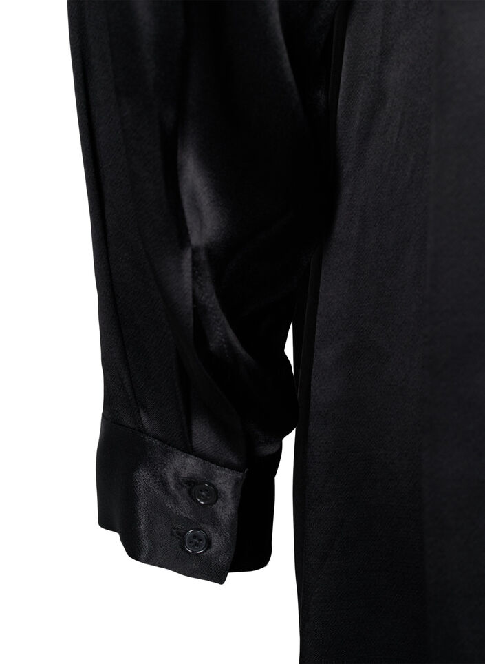 Lang glanzend shirt met split, Black, Packshot image number 3