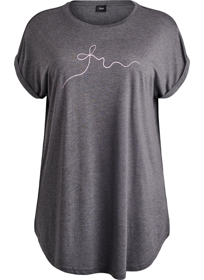 Chemise de nuit &agrave; manches courtes avec imprim&eacute; de texte, Noir, Packshot image number 0