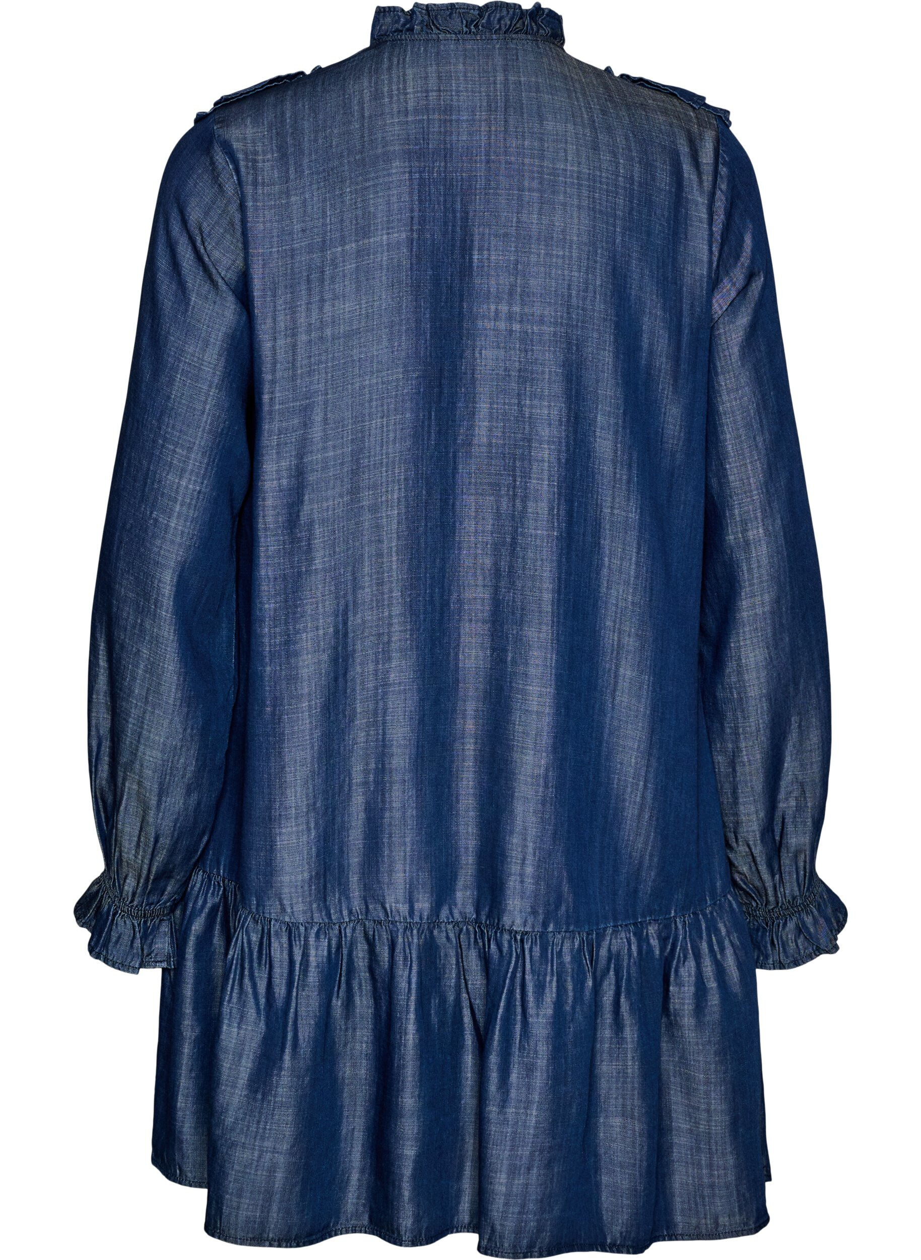 ZizziKorte jurk in denimlook met ruches, Blauw, Packshot image number 1