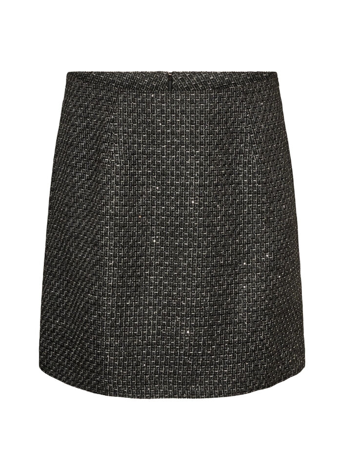 Jupe courte en boucl&eacute; avec sequins, Noir, Packshot image number 0