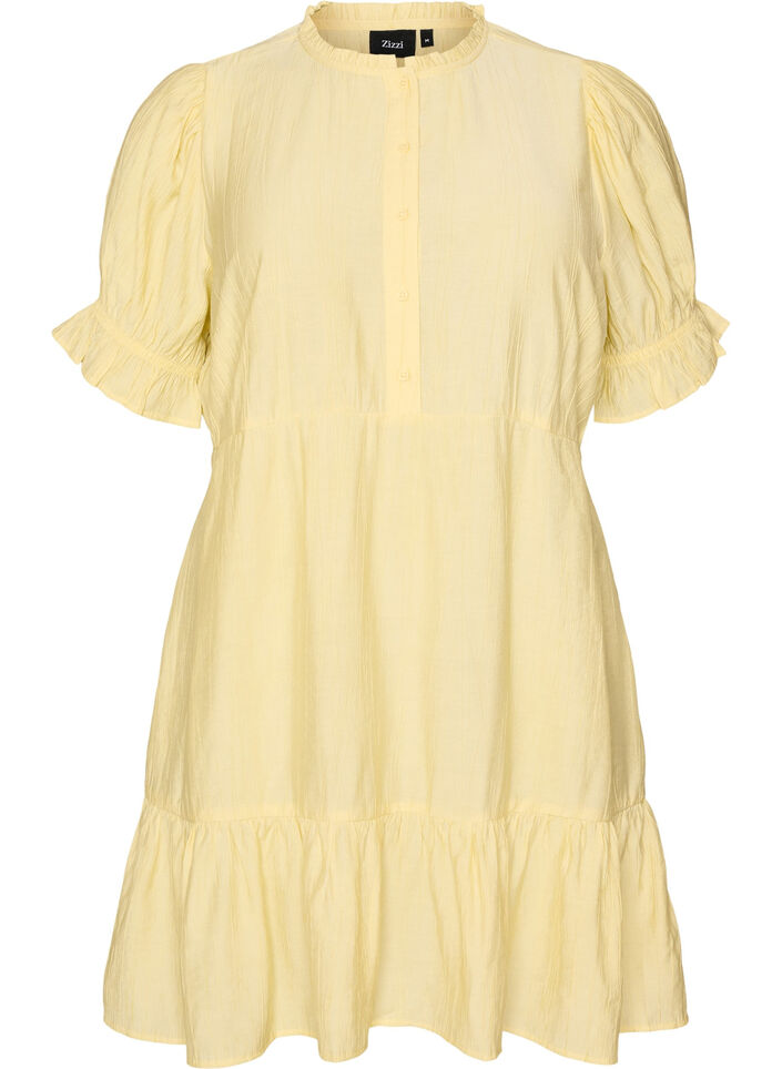 Robe courte en viscose avec volants, Jaune, Packshot image number 0
