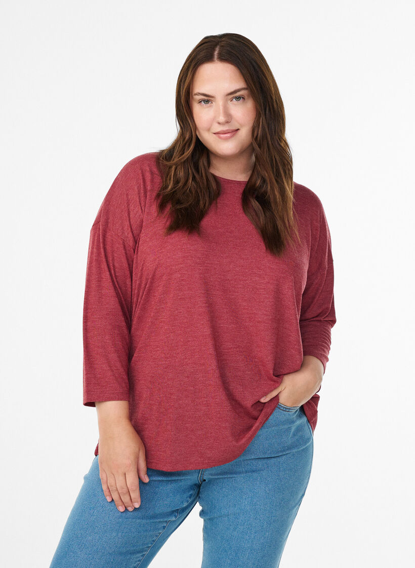 Jersey blouse met 3/4 mouwen, Rood, Model image number 0