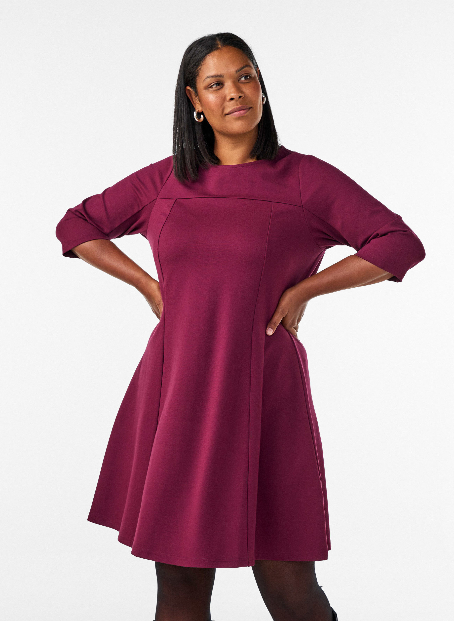 A-vorm jurk met 3/4-mouwen, Rood, Model
