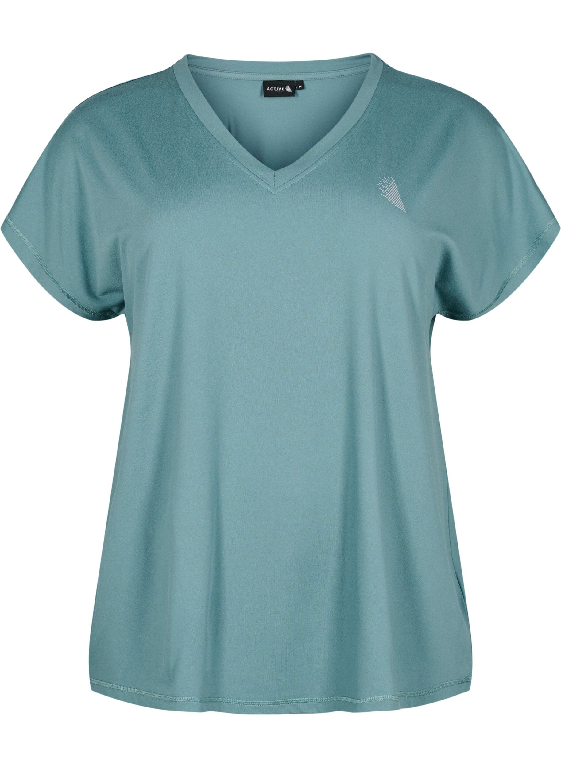 Zizzi T-shirt de sport ample avec encolure en V, Vert, Packshot image number 0