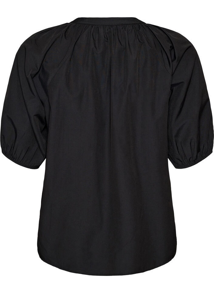 Overhemdblouse met knoopsluiting en strikceintuur, Zwart, Packshot image number 1