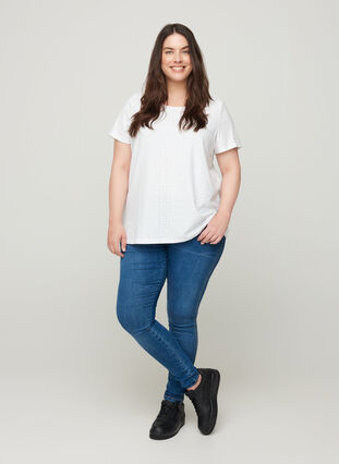 T-shirt met broderie anglaise, White, Model image number 2