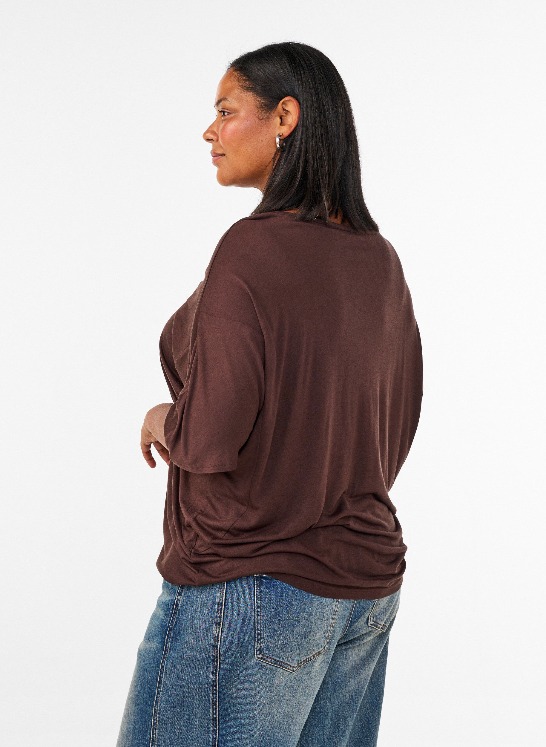 ZizziT-shirt ample en jersey de viscose, Marron, Model image number 2