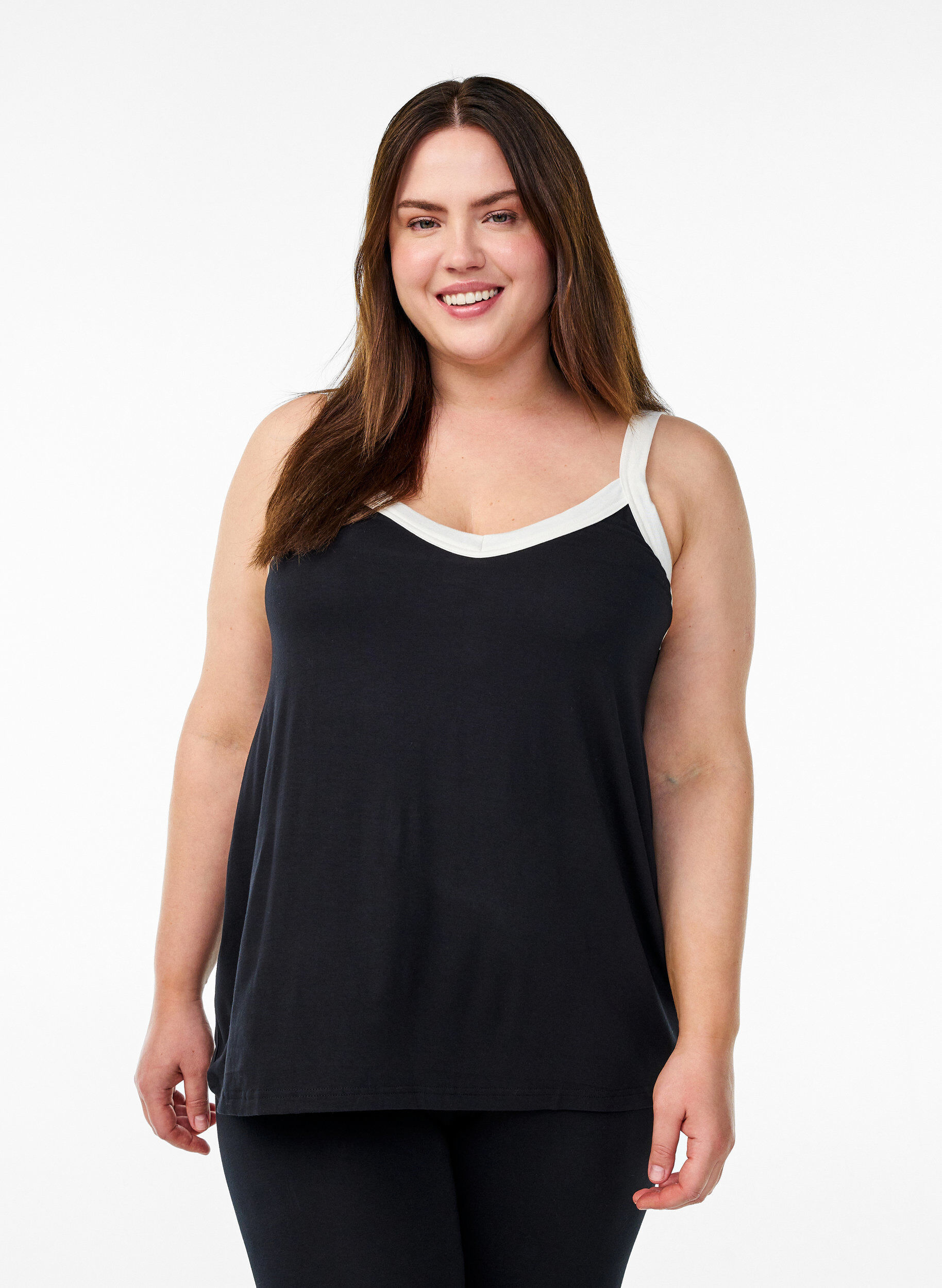 Haut de nuit &agrave; bretelles et col en V, Noir, Model