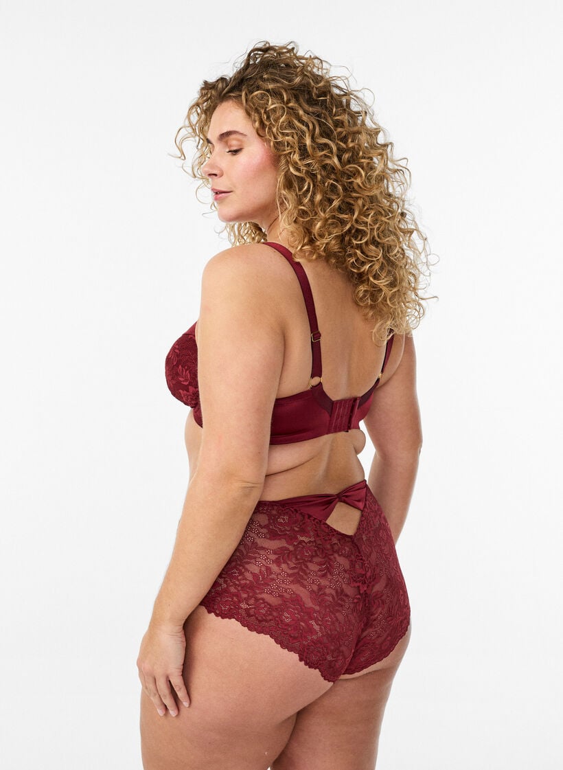 Culotte avec de la dentelle et un n&oelig;ud &agrave; l'arri&egrave;re, Bordeaux fonc&eacute;, Model image number 2
